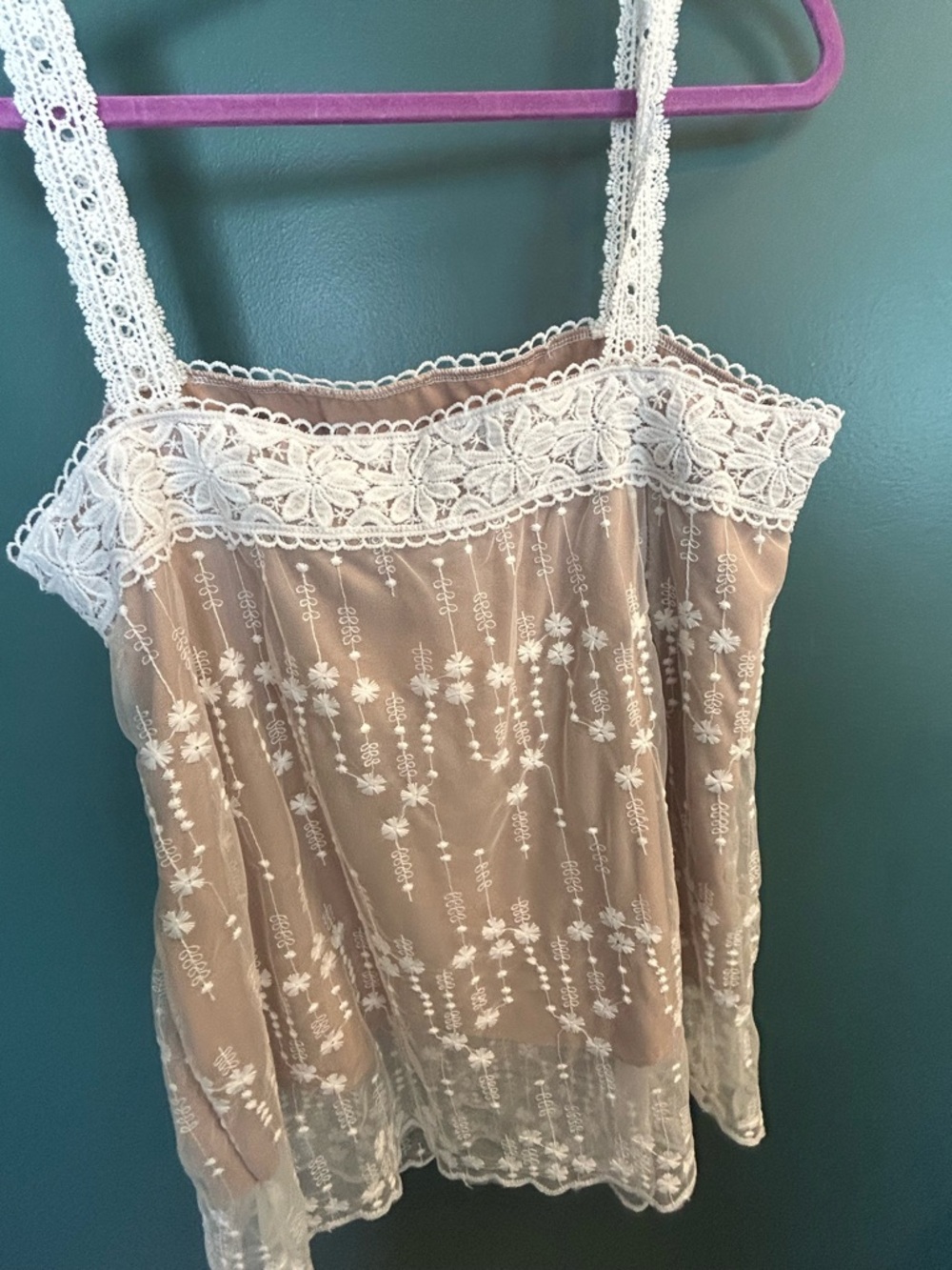 Lace-Trim Floral Embroidered Camisole Tank Top - Cream - Picture 2 of 2